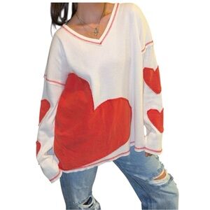 Women's Long Sleeve Top with Red Heart Design